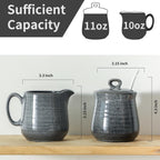 Hasense Porcelain Sugar and Creamer Set, 11 Oz Sugar Bowl with Lid and Spoon and 10 Oz Cream Pitcher, Farmhouse Coffee Sets for Serving, Dishwasher Safe, Grey
