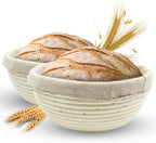Banneton Bread Proofing Basket Sourdough Proofing Basket for Beginners & Professional Bakers, Handwoven Rattan Cane Bread Maker with Linen for Artisan Breads, 8.5 x 3 In, 1-Lb Round - Set of 2