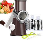 Ourokhome Rotary Cheese Grater Hand Crank, Kitchen Shredder Speed Mandolin Slicer Nut Grinder with Handle and Drum Blades for Cheese, Vegetable, Walnuts, Chocolate, Potato, Carrot,3 Blades, Coffee