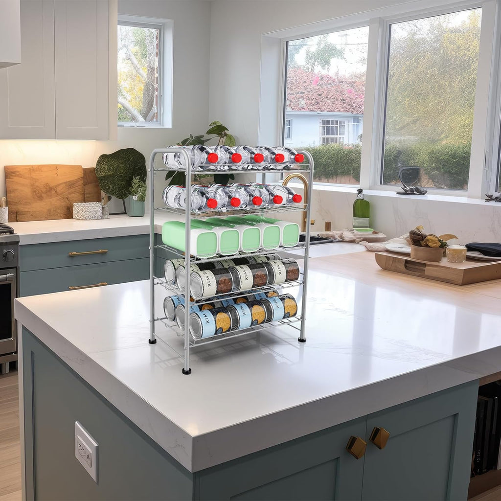 Water Bottle Holder Organizer 5 Tier Water Bottle Storage Rack, Freestanding Floor Beverage Soda Can Dispenser Organizer Rack for Pantry, Kitchen Countertop, Cabinet, Office, Hold 30 Bottles, Silver