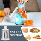 KEOUKE Rotary Cheese Grater with Handle Vegetable Cheese Shredder Slicer Grater for Kitchen 3 Changeable Blades for Cheese Potato Zucchini Nuts Chocolate - Light Blue