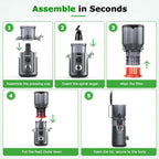 OMMO Cold Press Juicer Machines: 5.1" Feed Chute for Whole Fruits & Veggies, 300W Slow Juicer BPA Free for Kids, Beep Alert Easy Clean Juicers for Busy Mornings/Moms/Fitness/Healthy Living, Grey