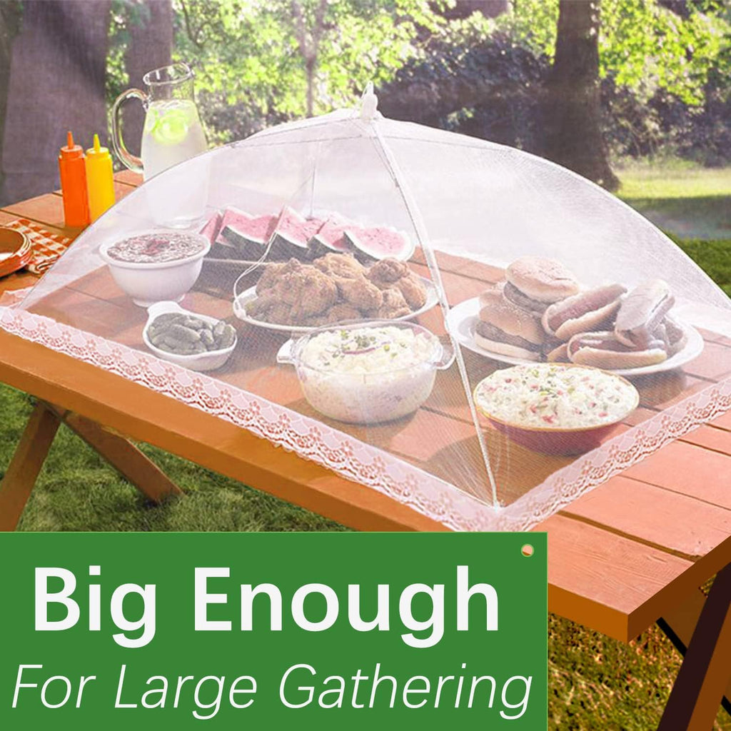 Mesh Food Covers for Outdoors - 7 Pack Upgraded 1 Extra Large 40x24 in & 6 Large 17x17 in Outdoor Party Food Cover Tent Collapsible Picnic Nets Umbrella Screen Pop Up Food Dome for Outside (White)