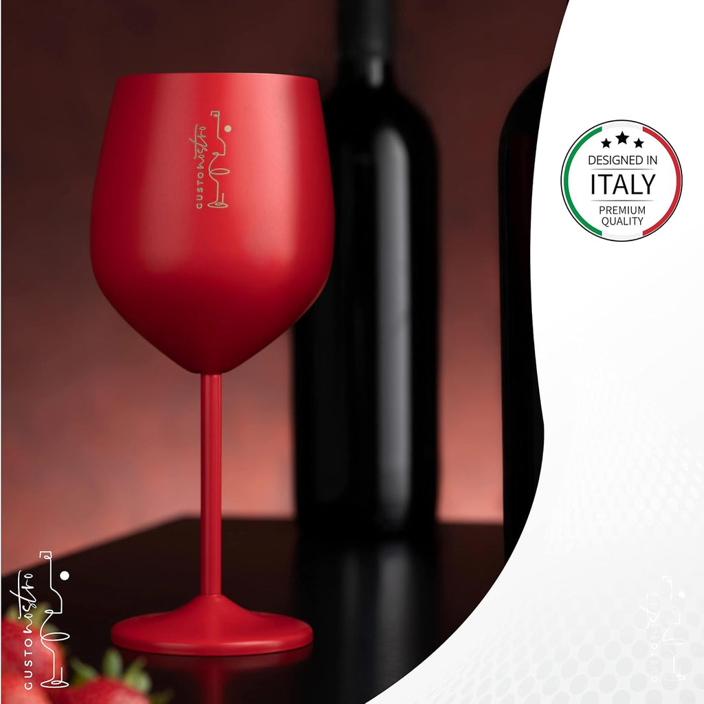 Gusto Nostro Stainless Steel Wine Glass - 18 oz - Unbreakable Colorful Wine Glasses for Travel, Camping and Pool - Fancy, Unique and Cool Portable Metal Wine Glass for Outdoor, Picnics (Set of 2)