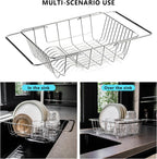 Over The Sink Dish Drainer Drying Rack - Expandable Stainless Steel in Sink Dish Drying Rack, High-Capacity, Rustproof, Easy Install, with Utensil Holder - Dish Racks for Kitchen Counter