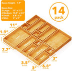 SpaceAid 14-Piece Bamboo Drawer Organizer Storage Boxes Set, Wood Tray Junk Drawer Organizers Multi-Use Divider Bins for Kitchen, Bathroom, Office Desk and Makeup Organization (14 Pack, Natural)