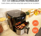 Air Fryer Digital Visor Inox 5.3QT Capacity - High Power & Elegant Stainless Steel Finish - Black & Inox
