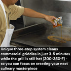 3M Scotch-Brite Griddle Cleaning, Quick Clean System, Heavy Duty, Cleans in 3-5 Minutes, For Baked On Food and Cooking Oils, Use on Hot or Cool Griddle, Orange, (1 System)