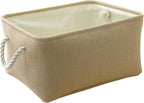 TheWarmHome Decorative Basket Rectangular Small Storage Basket Fabric Storage Bin Organizer Basket with Handles for Clothes Storage (Beige, 11.8L×7.9W×5.2H inch)