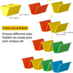 Colorful Taco Holder Stands - Set of 12 with 2 Condiment Dishes,Taco Tray Plates for Taco Bar Gifts & Accessories,Large Plastic Stackble&Convenient Taco Shell Rack,BPA-Free, Dishwasher&Microwave Safe