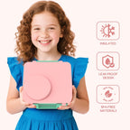 Bento Box for Kids - Leak-Proof Lunch Box with Insulated Thermos Food Jar - 4 Compartments, 1 Removable Divider, 1Spoon, 1 Fork - Dishwasher Safe, BPA-Free (Light pink)