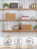 StorageWorks Round Paper Rope Storage Baskets, Rectangular Wicker Baskets with Built-in Handles, Medium, 13 ¼ x 8 ½ x 7 ¼ inches, 2-Pack