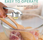 GD Garlic Press Crusher Mincer Tool - Dishwasher Safe & Rust Proof, Easy-Squeeze Garlic Smasher with Ergonomic Handle, Includes Silicone Garlic Peeler & Brush (Silver)