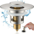Hibbent All Metal Universal Bathroom Sink Stopper for 1.1''~2.3'' Basin, Pop Up Sink Drain Strainer, Brass Bullet Core Push Type Stopper, Stainless Steel Anti Clogging Drain Filter, Brushed Nickel