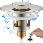 Hibbent All Metal Universal Bathroom Sink Stopper for 1.1''~2.3'' Basin, Pop Up Sink Drain Strainer, Brass Bullet Core Push Type Stopper, Stainless Steel Anti Clogging Drain Filter, Brushed Nickel