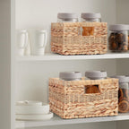 Wicker Storage Baskets with Built-in Handles, Natural Water Hyacinth and Seagrass, Decorative Handmade Storage Baskets for Organizing, Set of 2, Large and Small