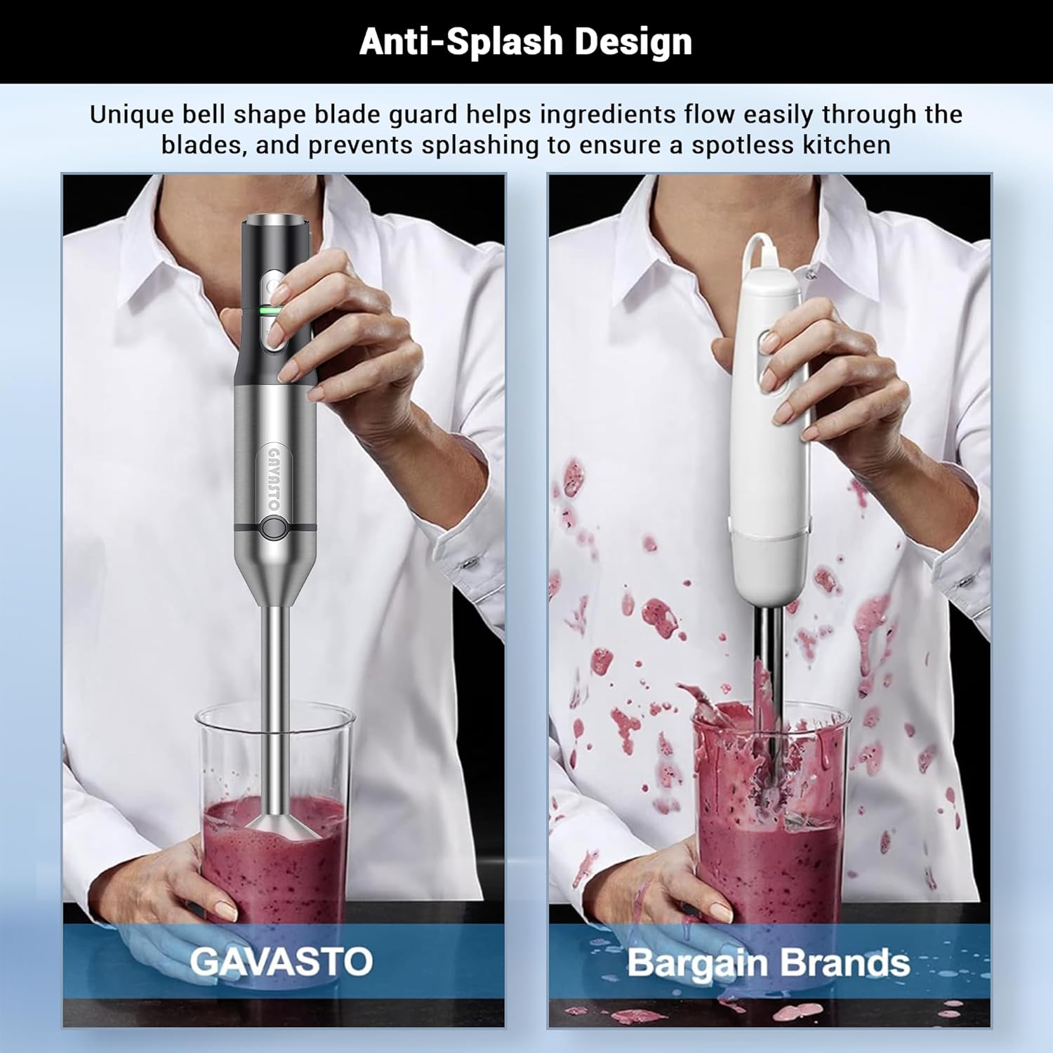Immersion Blender RPM 16000±10% Hand Blender,15 Speed and Turbo Mode Hand Mixer, 3-in-1 Heavy Duty Copper Motor Stainless Steel Smart Stick with Egg Beaters and Chopper