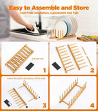 Bamboo Dish Drying Rack, 4 Pack Wooden Storage Holder Organizer for Plate/Bowl/Cup/Book/Pot/Lid/Cutting Board Drying Rack Stand Holder