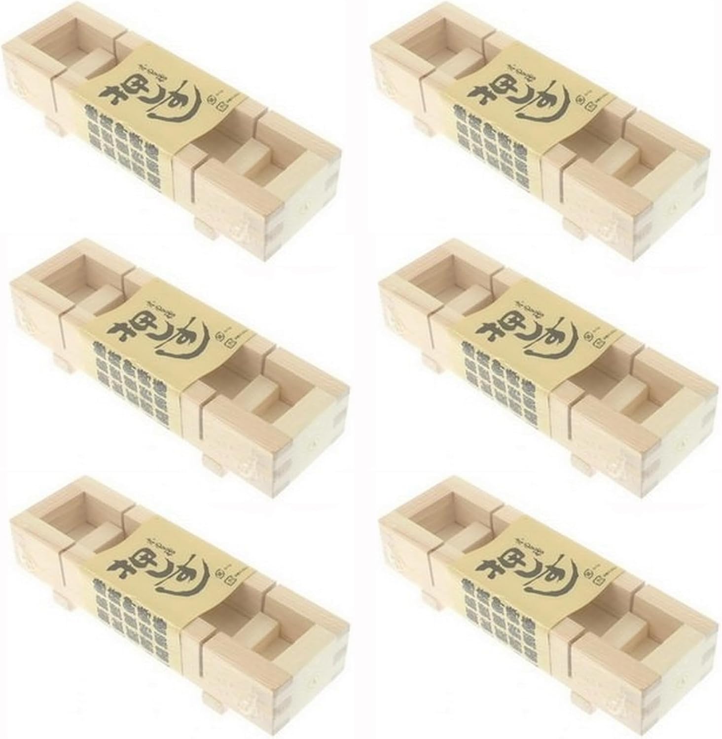 JapanBargain 3130, Wooden Oshizushi Press Maker Rectangular Sushi Press Mold Oshizushihako, 8.5 inch x 2.75 inch, 6 Pack