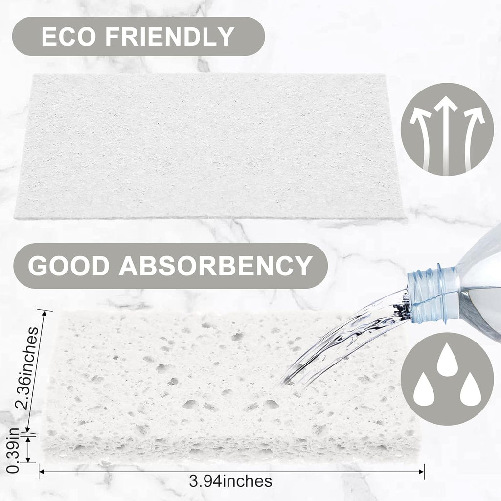 Zhengmy 100 Pieces Kitchen Sponge Bulk Natural Sponges for Dishes Compressed Wood Pulp Sponges Cleaning Sponge Without Scratching for Kitchen Bathroom, 3.9 x 2.4 x 0.12 Inch (White)