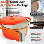 P&P CHEF 6QT Enameled Dutch Oven, Cast Iron Dutch Oven Pot with Lid for Bread Baking, Enameled Casserole Pot for Roasting Braising Stewing Frying Simmering, Various Stoves & Easy Clean, Orange