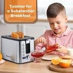 Mecity Toaster 2 Slice Stainless Steel with Countdown Timer, Bagel / Defrost / Reheat / Cancel Functions,Warming Rack, Removable Crumb Tray, 6 Browning Settings, Extra Wide Long Slots, Bread Toaster, 800 Watts