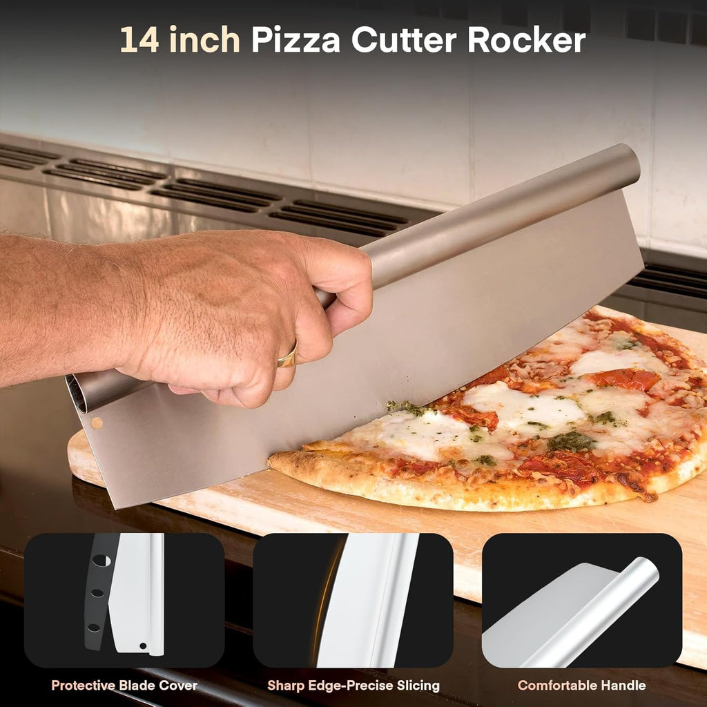 4PCS Pizza Oven Accessories, Yofuly 12 Inch Perforated Pizza Peel, 9 Inch Round Turning Peel, Pizza Stone Cleaning Brush with Scraper, Rocker Cutter, Homemade Pizza Supplies Tools Kit