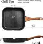 ESLITE LIFE 11 Inch Nonstick Grill Pan for Indoor Cooking, Versatile Induction Square Large Grilling Skillet Steak Pan for Stove Tops, PTFE & PFOA Free, Black