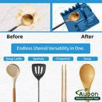 AUOON Spoon Rest for Stove Top - Silicone Utensil Rest with Drip Pad for Kitchen Counter | Practical Kitchen Gadgets for Cooking | Dishwasher Safe (Fog Blue, Large)