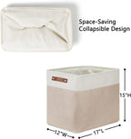 DULLEMELO Extra Large Storage Baskets, Fabric Storage Bins for Organizing Shelves Nursery Toys Books, Closet Baskets and Bins with Handles, White&Khaki, 2-Pack