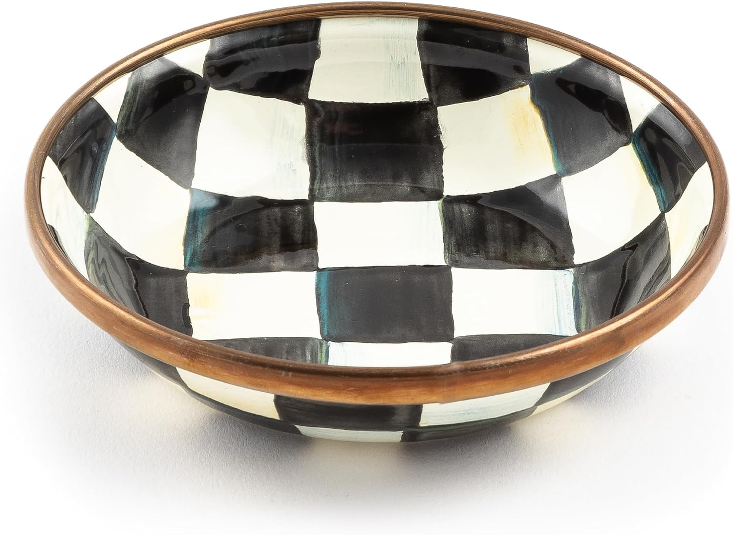 MACKENZIE-CHILDS Enamel Dipping Bowl, Small Serving Bowl for Entertaining, Black-and-White Courtly Check