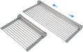 Large Expandable Roll Up Dish Drying Rack, Heat-Resistant Dish Drainer for Stainless Steel Sinks, Over The Sink Non-Slip Silicone Rollable Dish Drainer Roll Rack 18 Tube Gray 21.25''x12.79''