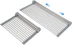 Large Expandable Roll Up Dish Drying Rack, Heat-Resistant Dish Drainer for Stainless Steel Sinks, Over The Sink Non-Slip Silicone Rollable Dish Drainer Roll Rack 18 Tube Gray 21.25''x12.79''