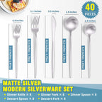Matte Silverware Set for 8,Modern Stainless Steel Brushed Cutlery Set,40-Pieces Heavy Duty Flatware Set,Knives Spoons and Forks Set Utensils Set, Satin Finish, Dishwasher Safe