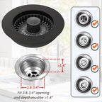 Kitchen Sink Drain Strainer, 3 in 1 Pop Up Kitchen Sink Stopper, with An Extra Basket Strainer, Universal for US Standard 3-1/2 Inch, Black