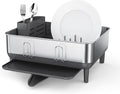 simplehuman Compact Dish Drying Rack with Stainless Steel Frame, 360º Easy Drain Swivel Spout, Utensil Holder, Anti-Residue Coating, Moisture Control Surface, Grey