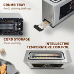Touch Screen Toaster with LCD Display, Slim Toaster 2 Slice - Long 10" Slot for Baguettes & Extra Wide 1.6" Slot, 6 Browning Levels, 1200W, Space Saving