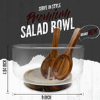 Premium Large Glass Salad Bowl Set with Acacia Wood Base and Serving Utensils - Ideal for Hosting Parties, Host Family Gatherings, and Everyday Use - Elegant, Durable, and Practical Kitchen Essential