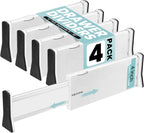 RAPTUROUS Adjustable Drawer Dividers 4 Pack, 4” High, 11-17” Long, Dresser Drawer Divider for Bedroom, Closet, Kitchen, Nursery Organization, Office, Strong & Sturdy Hold, Soft Foam Edges（White）