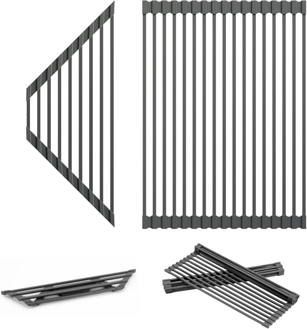 Dowell Over The Sink Roll-Up Dish Drying Rack, Foldable Tube Design, Space Saving Sink Organizer, Sturdy, Easy to Clean, Stylish Look - Triangle+Rectangular - Full Silicone