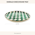 MACKENZIE-CHILDS Enamel Round Tray, Unique Serving Platter for Food and Drinks, Green-and-White Emerald Check