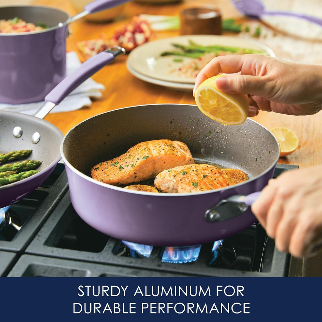 Rachael Ray Cucina Nonstick Cookware Pots and Pans Set, 12 Piece, Lavender Purple