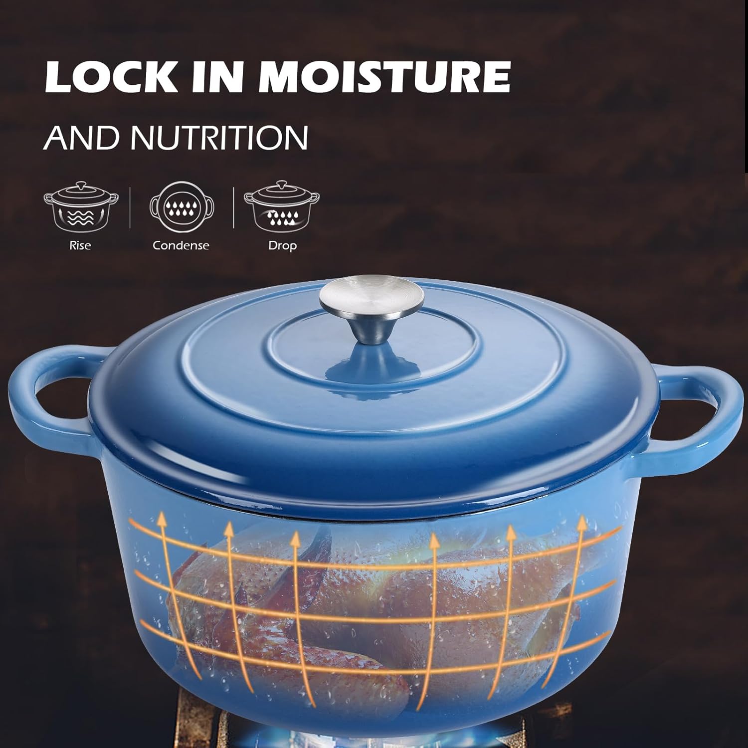 6 Quart Round Dutch Oven with Lid, Leonyo 6QT Enameled Cast Iron Dutch Oven for Sourdough Bread Baking, Heavy Duty Cookware for Braising, Stews, Roasting, Blue