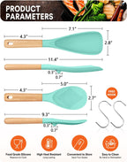 Cooking Spoon and Rice Scooper for Nonstick Cookwares, Great for Cooking and Serving Sturdy BPA-Free Matte Silicone, Wood Handle Spoon for Mixing, Scoop, and Scrape (GREEN)