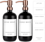 Emerson Soap Dispenser, Dish Soap Dispenser for Kitchen - Soap Dispenser Bathroom Set, Hand Soap Dispenser, Kitchen Soap Dispenser Set, Glass Soap Dispenser with Pump and Labels, 16 Oz, 2 Pack
