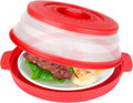 10.7 Inch Microwave Food Cover with Heat Insulation Mat, Anti-Scald Collapsible Microwave Splatter Cover, Multi-Functional as Colander & Fruit Plate, Dishwasher Safe, Ideal for Meal Prep (Red)