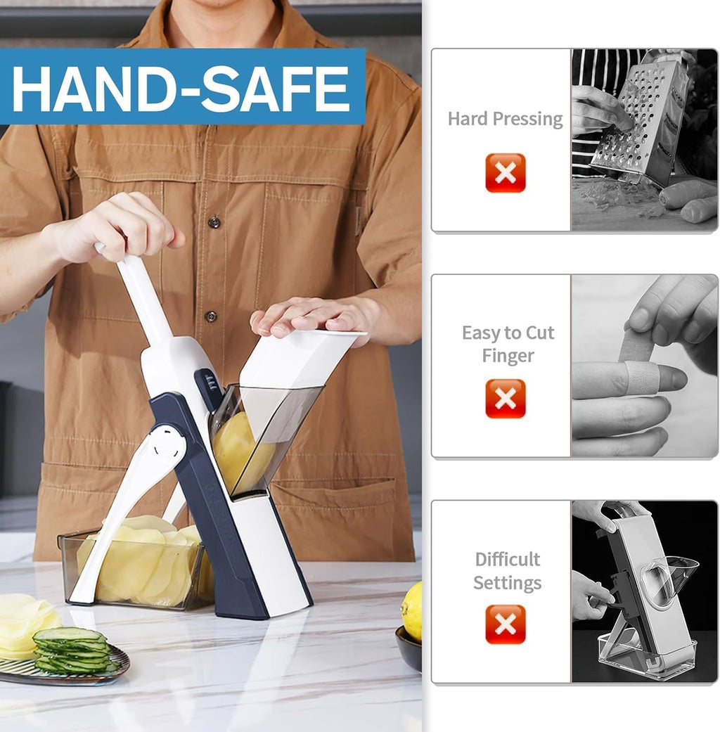 Safe Mandoline Slicer for Kitchen, Meal Prep, Potato Slicer, Adjustable/Easy to Clean/Storage, Kitchen Chopping Artifact, French Fry Cutter,Paring Knife/Cleaning Brush (only Slice, DarkBlue)