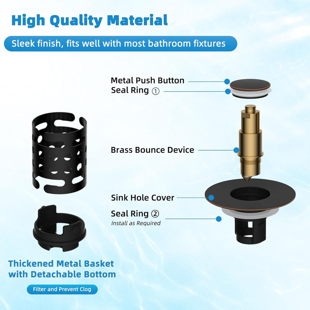 Universal Bathroom Sink Stopper Hair Catcher Upgraded with 2-Layer Detachable Filter Basket, 2PCS 4 in 1 Pop Up Drain Strainer, Anti-Clog, Odor-Block, Fit for 1.1''~2.36'' Sinks, Oil Rubbed Bronze