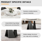 Montary 59" Modern Artificial Marble Round Dining Table with Black Iron Metal Base & 31.5" White Sintered Stone Turntable, Dining Room Table with Lazy Susan for 6-8 (Only Table)