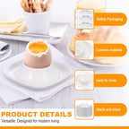 Honeydak 6 Pcs White Ceramic Egg Cups Hard Soft Boiled Egg Holders Stackable Porcelain Dish with Base for Breakfast Brunch Kitchen Serving Table Decor